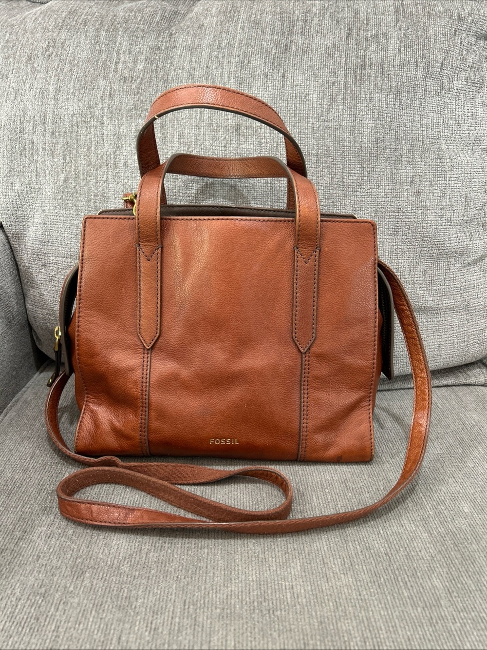 Fossil Sydney Satchel Tote Crossbody Shoulder Bag Brown Leather